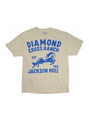 Diamond Cross Ranch Blue Horse T-Shirt in Off White